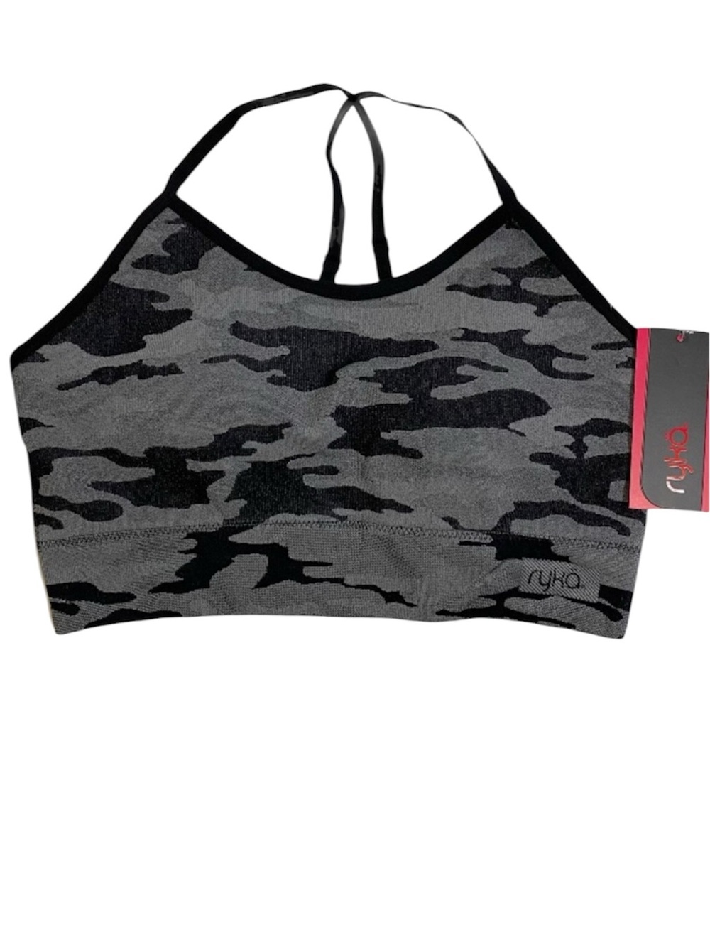 Ryka Sports Bra Adjustable Straps Supportive Black Gray Camo Women’s Size Large